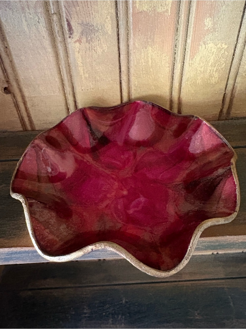 Vintage Seetusee Glassware by Mayfair Ruffled Art Glass Dish MCM
